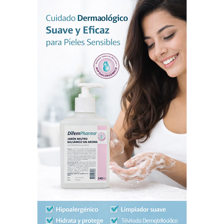 Jabon Neutro Balsamico Sin Aroma Difem 340ml  Pack x7 3