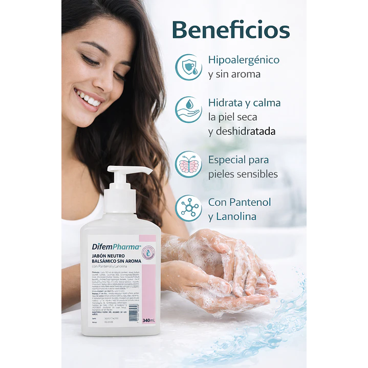 Jabon Neutro Balsamico Sin Aroma Difem 340ml  Pack x7 5