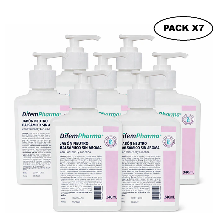 Jabon Neutro Balsamico Sin Aroma Difem 340ml  Pack x7 1