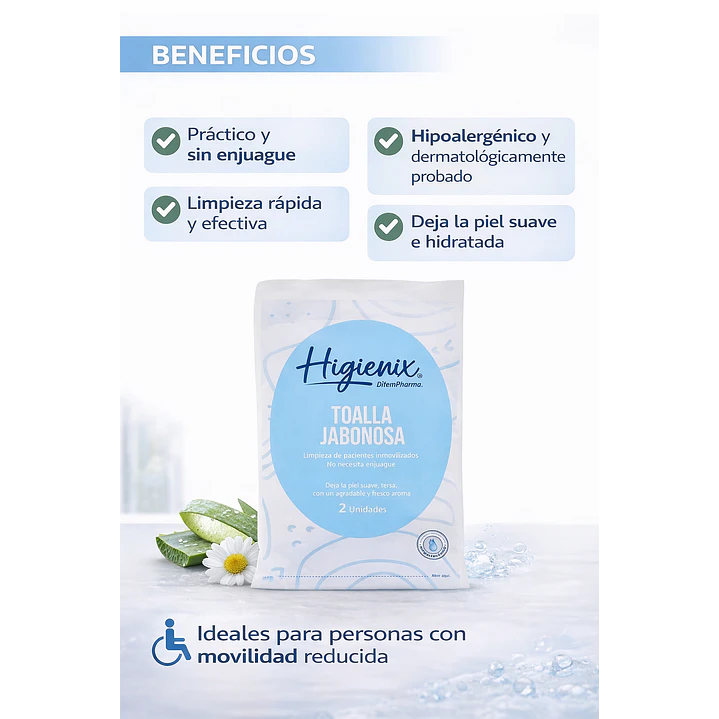 Toalla Jabonosa Higienix Limpieza Corporal Sin Enjuague Pack x12 6