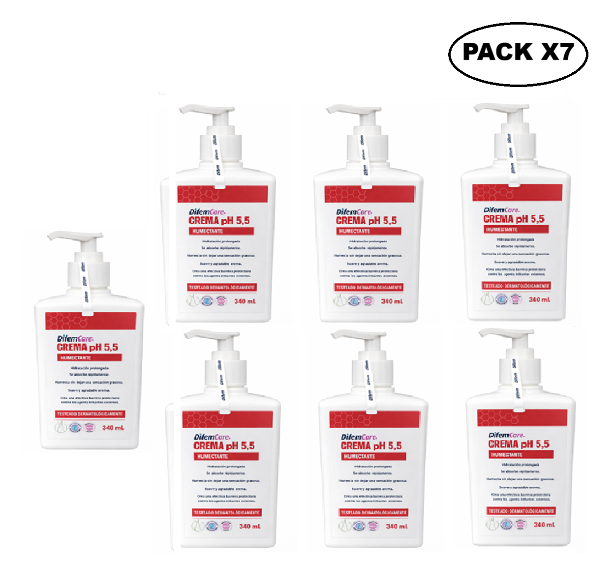 Crema Humectante Difem pH 5.5 340ml Pack x7