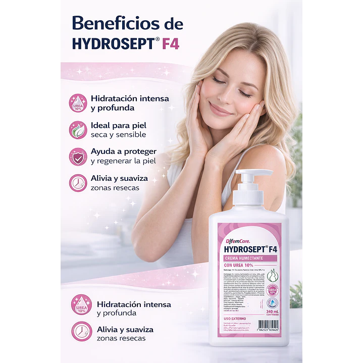  Crema Humectante Con Urea 10% Difem Hydrosept F4 - 340ml Pack x7 5