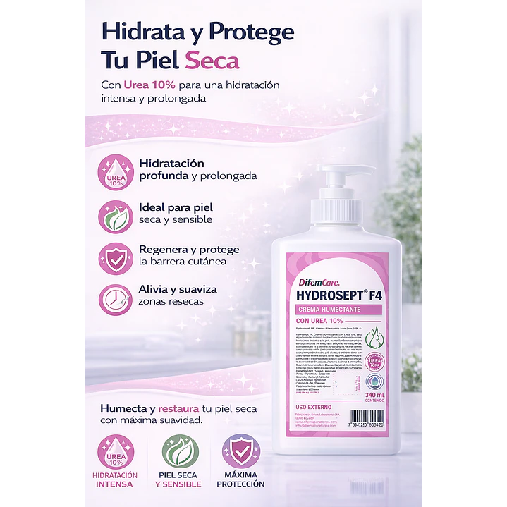  Crema Humectante Con Urea 10% Difem Hydrosept F4 - 340ml  Caja x15 3