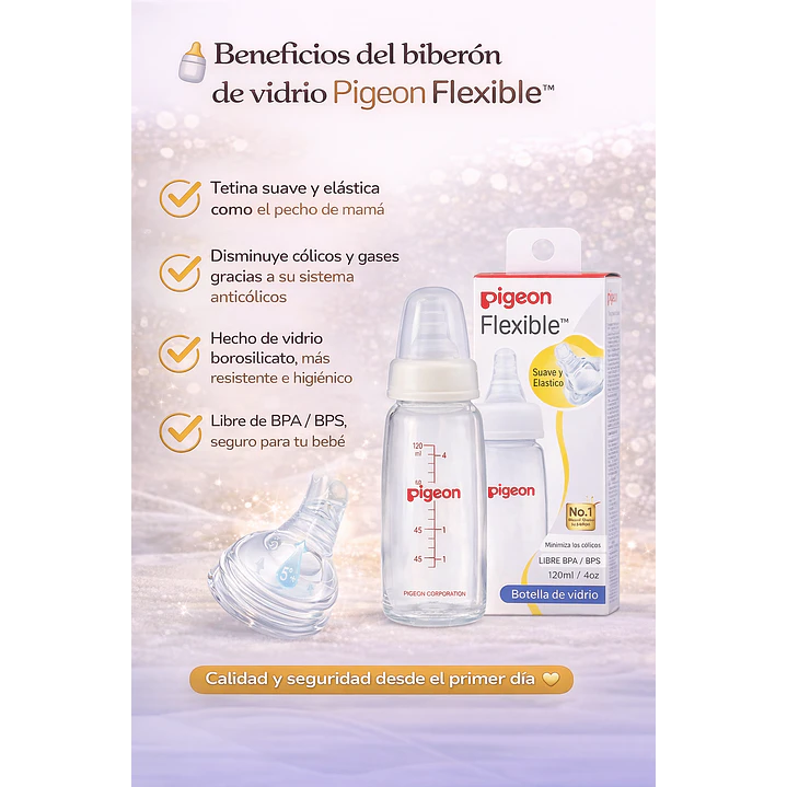 Biberon Vidrio Flexible  Pigeon +0m  120ml  3