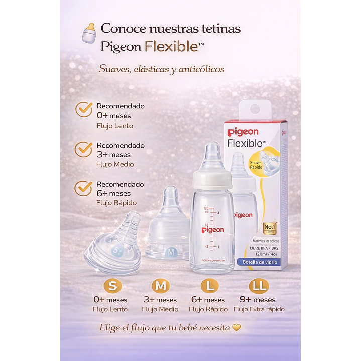 Biberon Vidrio Flexible  Pigeon +0m  120ml  5