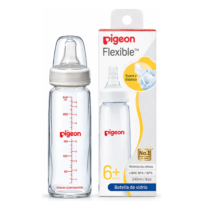 Biberón Vidrio Boca Standard Flexible Pigeon +6M 240ml 1