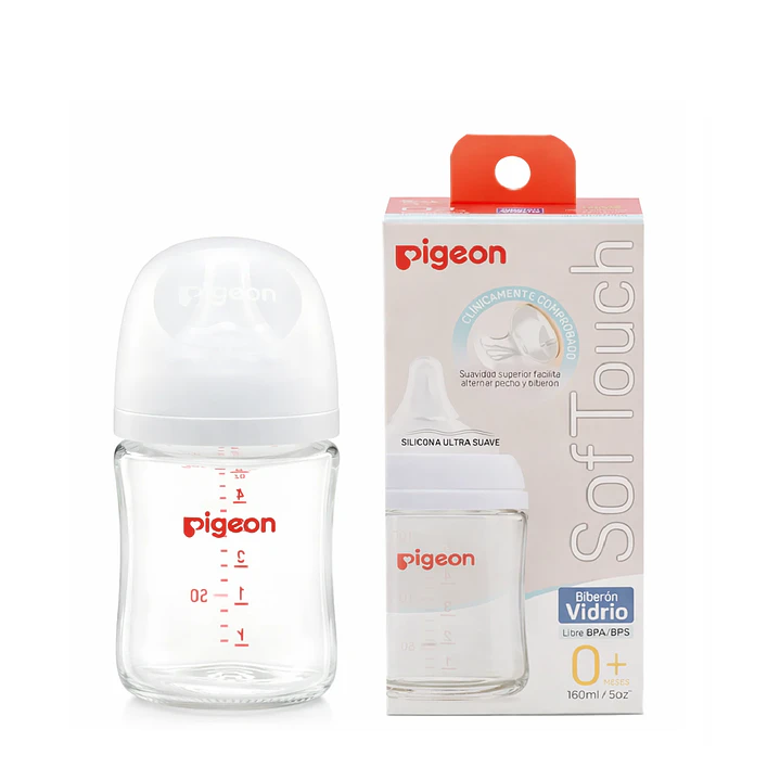 Biberón Vidrio Softouch Boca Ancha Pigeon +0M 160ml 1