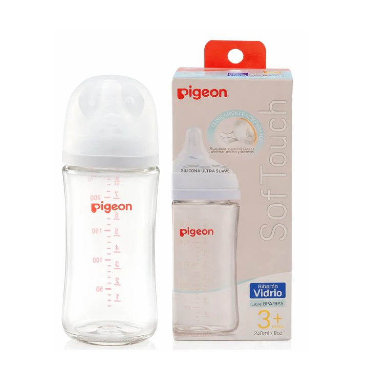 Biberón Vidrio Anticólicos Pigeon Softouch +3M 240ml  1