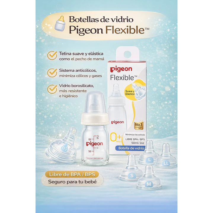 Biberón Vidrio Boca Estándar Pigeon +0M 50ml Pack x2 7