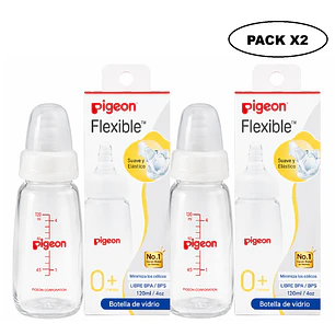 Biberon Vidrio Flexible  Pigeon +0m  120ml Pack x2