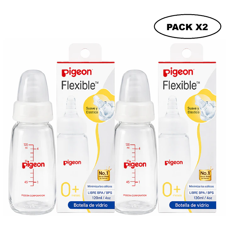 Biberon Vidrio Flexible  Pigeon +0m  120ml Pack x2 1