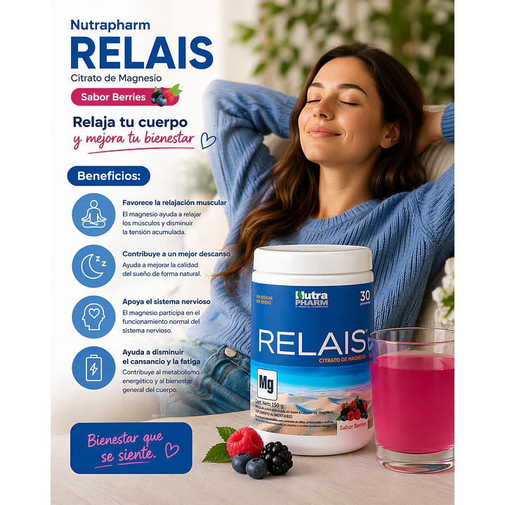 Relais Citrato De Magnesio  Nutrapharm Sabor Berries 150 Gr 3