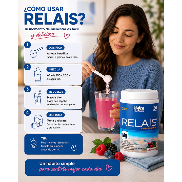 Relais Citrato De Magnesio  Nutrapharm Sabor Berries 150 Gr 4
