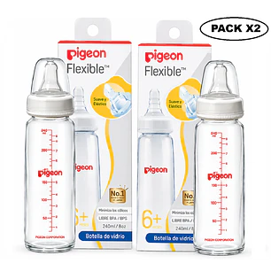 Biberón Vidrio Boca Standard Flexible Pigeon +6M 240ml Pack2