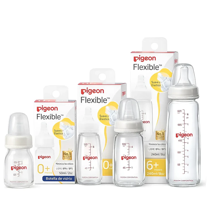 Kit 3 Biberones Vidrio Pigeon Flexible 50ml, 120ml y 240ml 1
