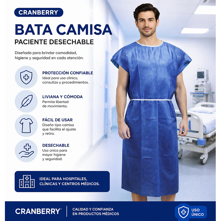 Bata Camisa Paciente Desechable Cranberry Pack x20 4