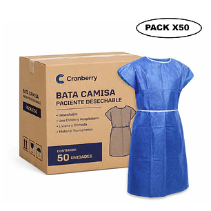 Bata Camisa Paciente Desechable Cranberry Pack 50