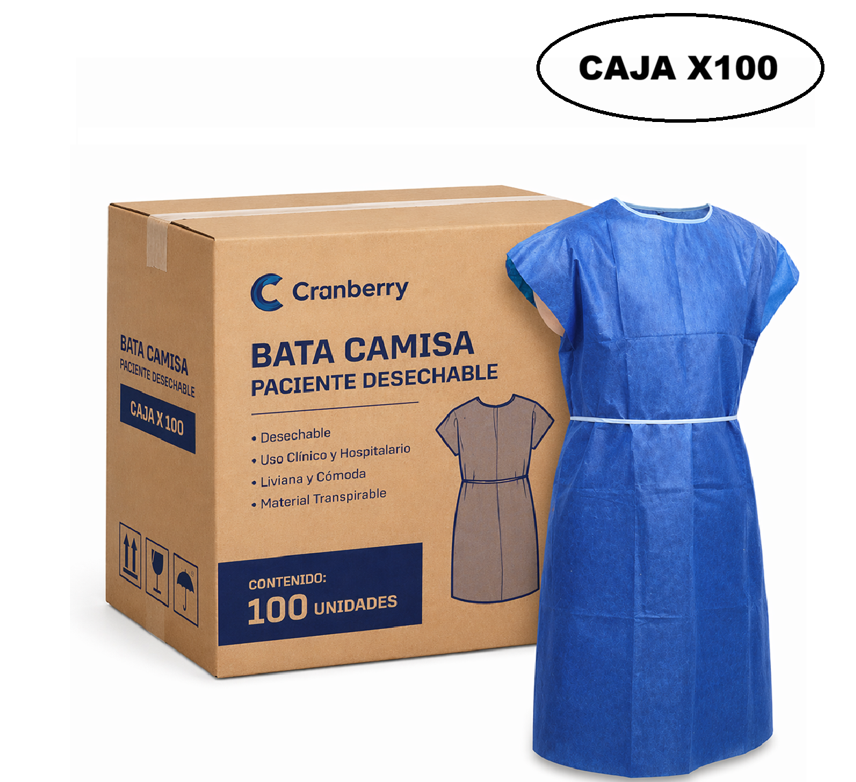 Bata Camisa Paciente Desechable Cranberry Caja x 100