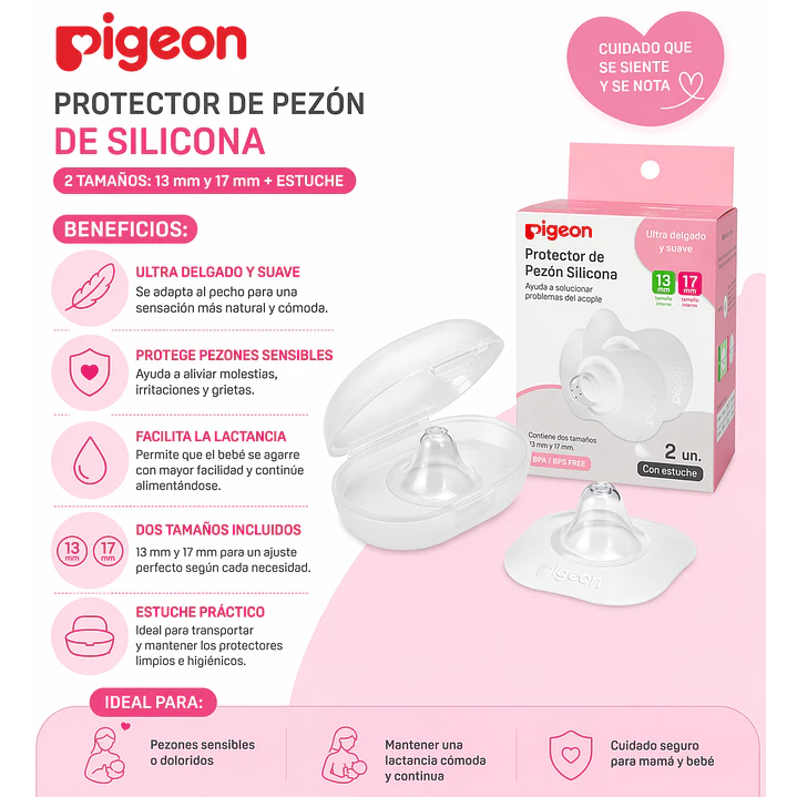 Protector De Pezon Silicona 2 Tamaños 13 Y 17mm + Estuche  7