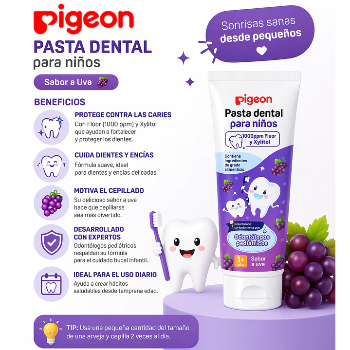 Pasta Dental Para Niños Pigeon Sabor A Uva 45Gr Pack x3 4