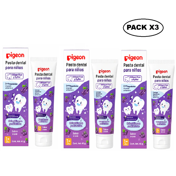 Pasta Dental Para Niños Pigeon Sabor A Uva 45Gr Pack x3 1