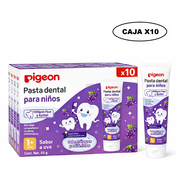 Pasta Dental Para Niños Pigeon Sabor A Uva 45gr Caja x10 1