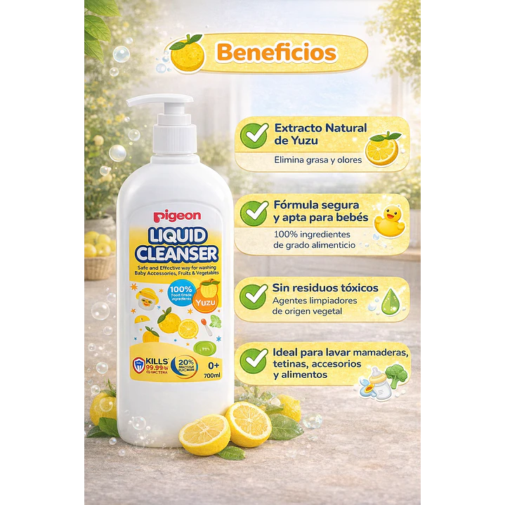 Limpiador De Mamaderas Pigeon Yuzu Con Dosificador Color Blanco 700ml  3