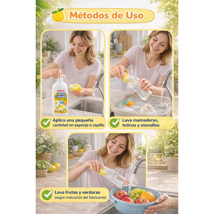 Limpiador De Mamaderas Pigeon Yuzu Con Dosificador Color Blanco 700ml  4