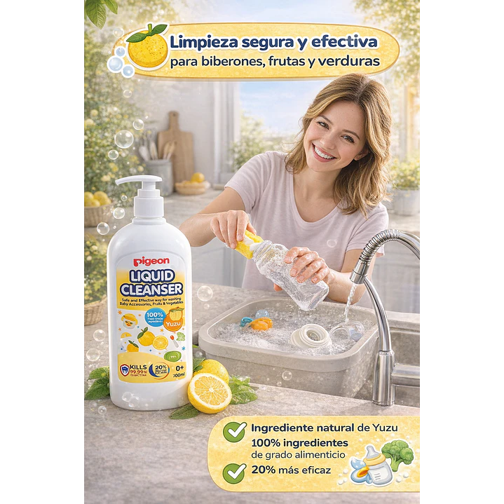 Limpiador De Mamaderas Pigeon Yuzu Con Dosificador Color Blanco 700ml  5