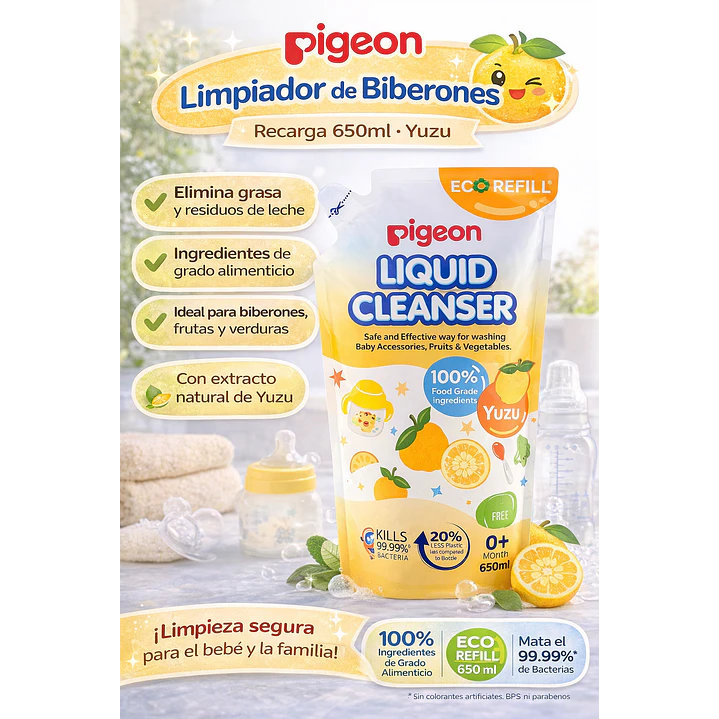 Limpiador Biberones Recarga Pigeon Yuzu 650ml  2