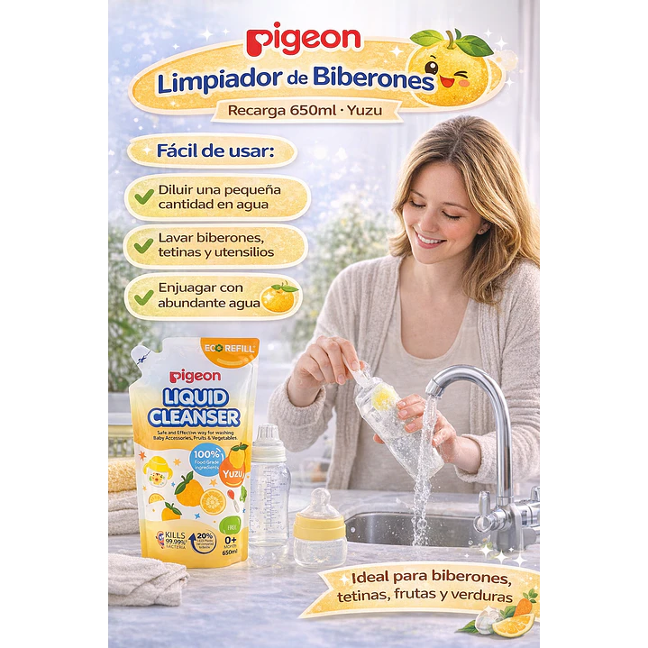 Limpiador Biberones Recarga Pigeon Yuzu 650ml  3