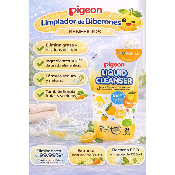 Limpiador Biberones Recarga Pigeon Yuzu 650ml  4