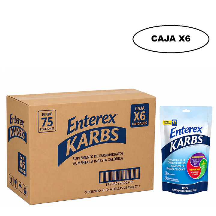 Enterex Karbs Suplemento De Carbohidratos Polvo 450g Caja X6 1