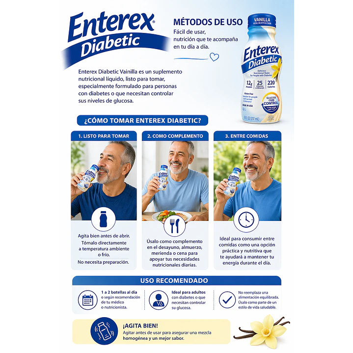 Enterex Diabetic Vainilla Liquido 237ml Pack X6 Caja x4 8