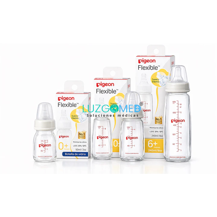 Kit 3 Biberones Vidrio Pigeon Flexible 50ml, 120ml y 240ml 4