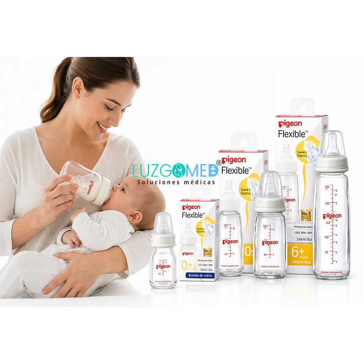 Kit 3 Biberones Vidrio Pigeon Flexible 50ml, 120ml y 240ml 3