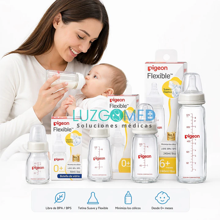 Kit 3 Biberones Vidrio Pigeon Flexible 50ml, 120ml y 240ml 2