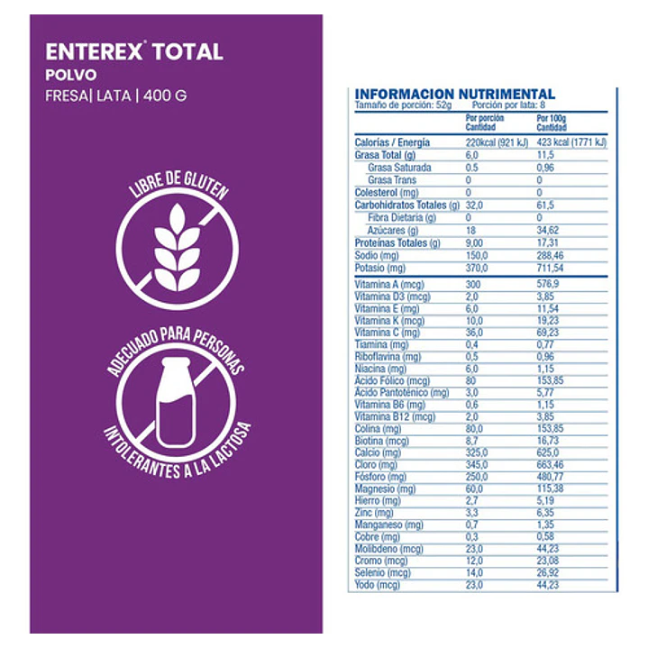Enterex Total Polvo Rinde 8 Porciones Sabor Fresa 400g Pack x6 3