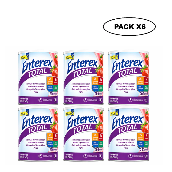 Enterex Total Polvo Rinde 8 Porciones Sabor Fresa 400g Pack x6 1