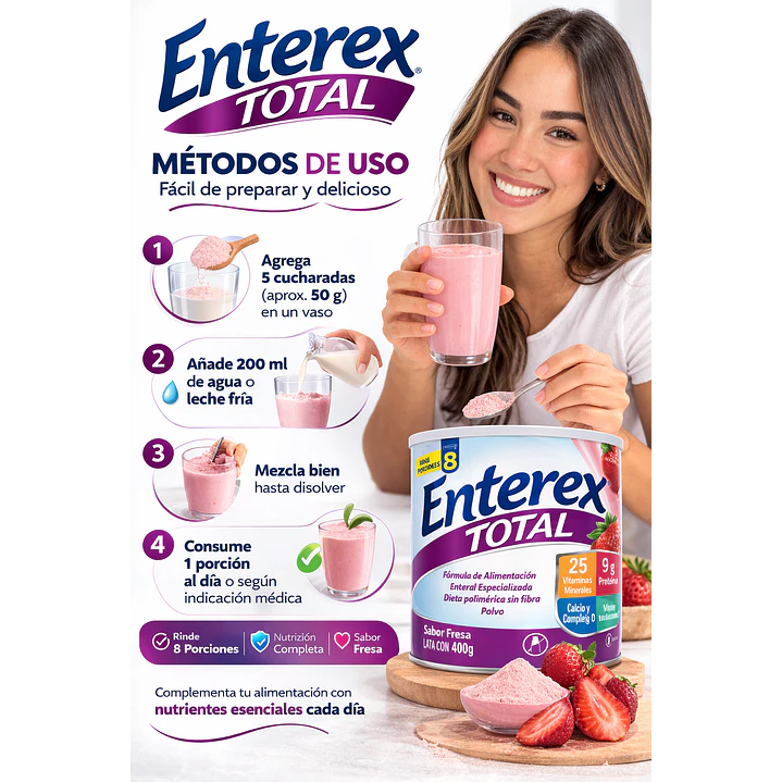Enterex Total Polvo Rinde 8 Porciones Sabor Fresa 400g Caja x12 4