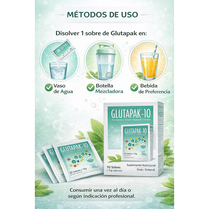 Glutapak - 10 Glutamina Pura Sobre 15g Pack x6 5