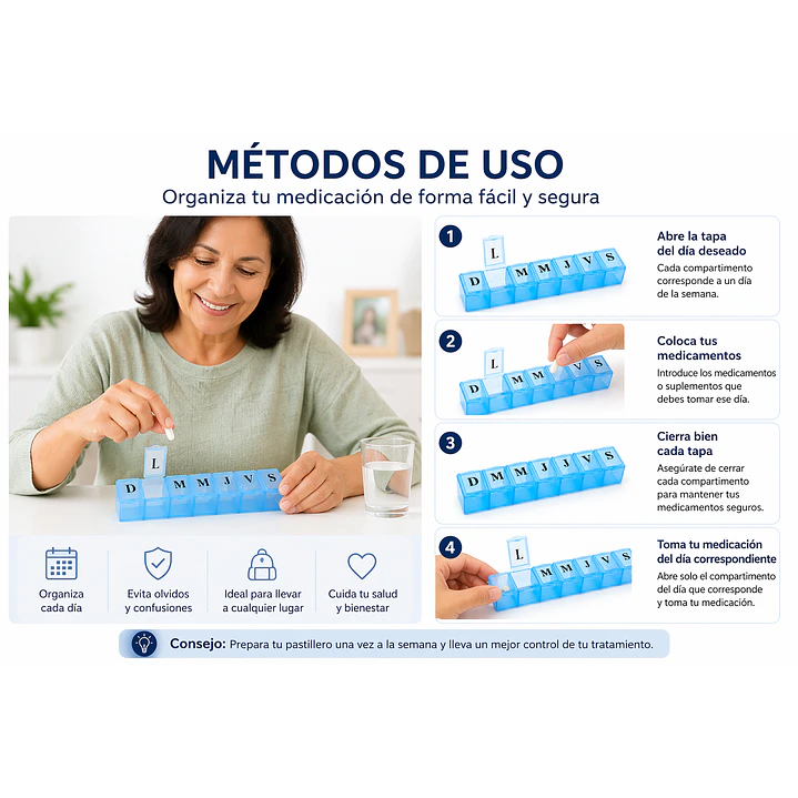 Pastillero Semanal Best House Organizador de Medicamentos 7 Días  4