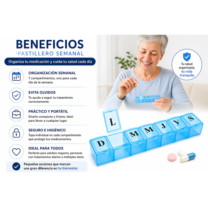 Pastillero Semanal Best House Organizador de Medicamentos 7 Días  5