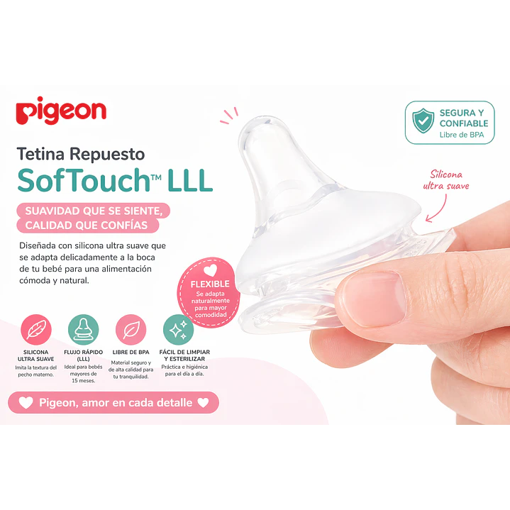 Tetina Pigeon Softouch LLL Repuesto x2 Flujo Rápido 2