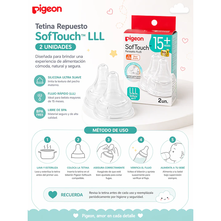 Tetina Pigeon Softouch LLL Repuesto x2 Flujo Rápido 3