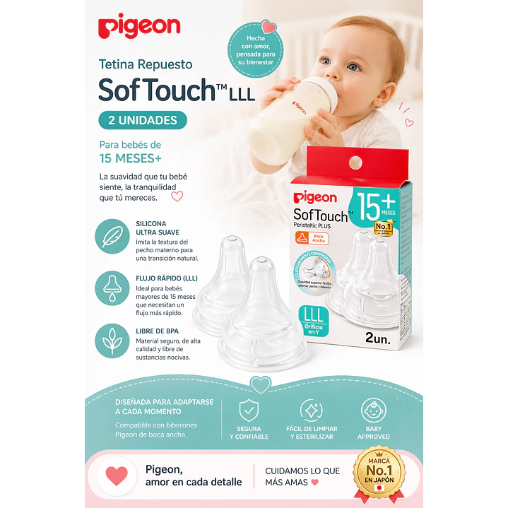Tetina Pigeon Softouch LLL Repuesto x2 Flujo Rápido 4