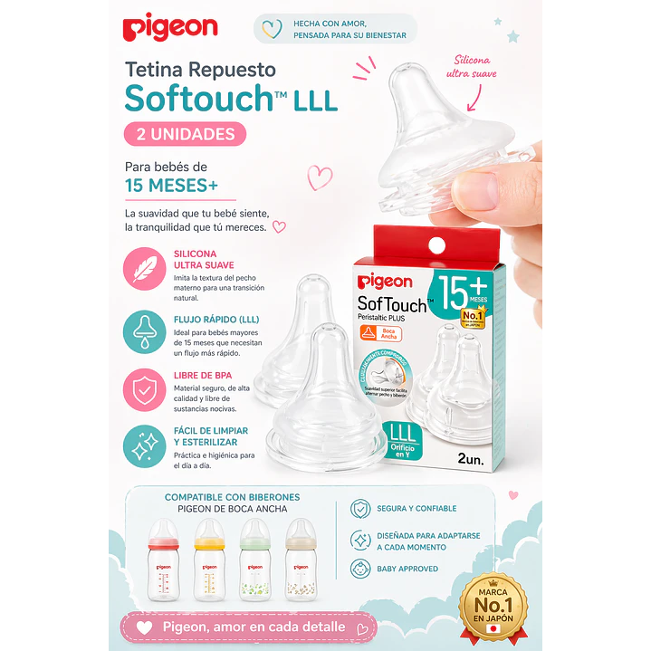 Tetina Pigeon Softouch LLL Repuesto x2 Flujo Rápido 5