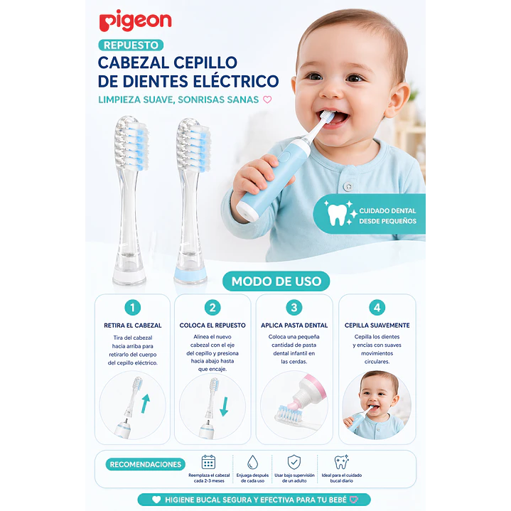 Repuesto Cabezal Cepillo De Diente Eléctrico Pigeon Color Transparente 5