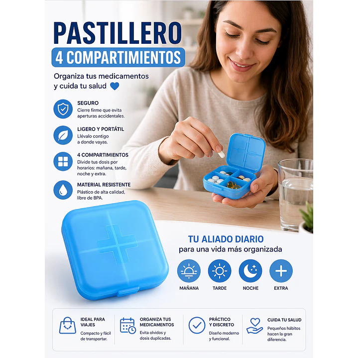 Pastillero 4 Compartimientos Organizador Diario Best House 6