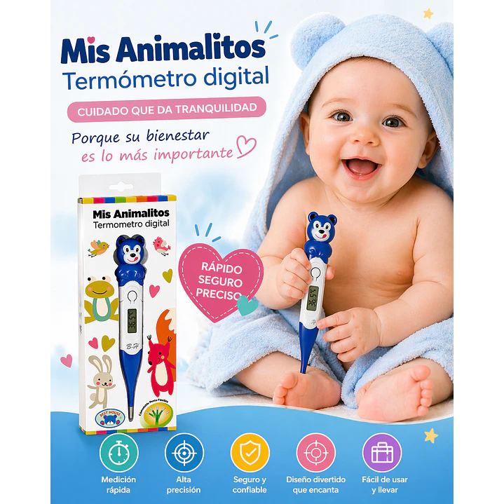 Termómetro Digital Infantil Animalitos Azul 6